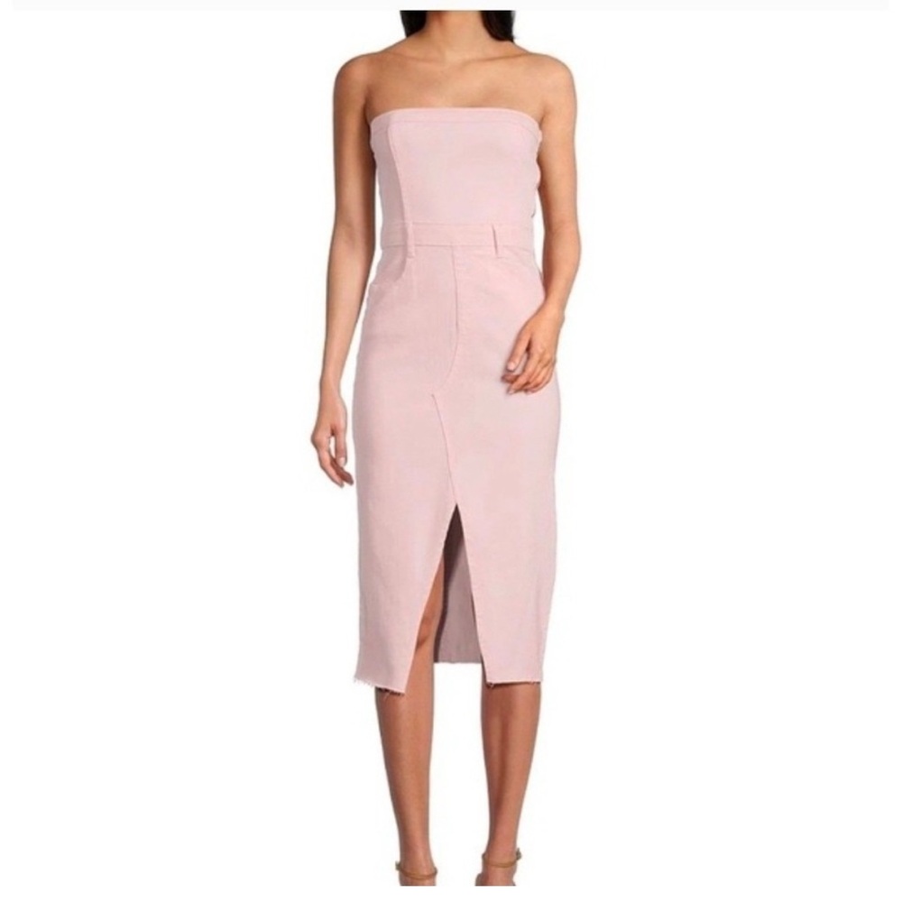 GB Gianni Bini Strapless Denim Midi Jean Dress Baby Pink Slit Front NWT